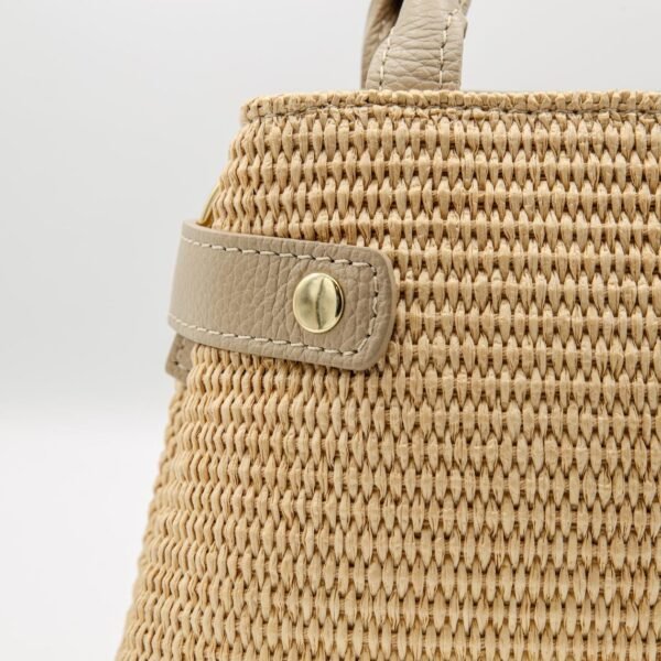 Italian Handmade Genuine Leather Tote Handbag Elegant Beige Raffia Summer Purse for Women