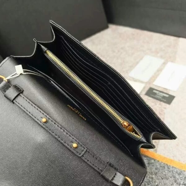 Saint Laurent Metal Interlocking Logo Women's Classic Chain Black Leather Bag Purse Crossbody Wallet