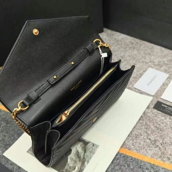 Saint Laurent Metal Interlocking Logo Women's Classic Chain Black Leather Bag Purse Crossbody Wallet