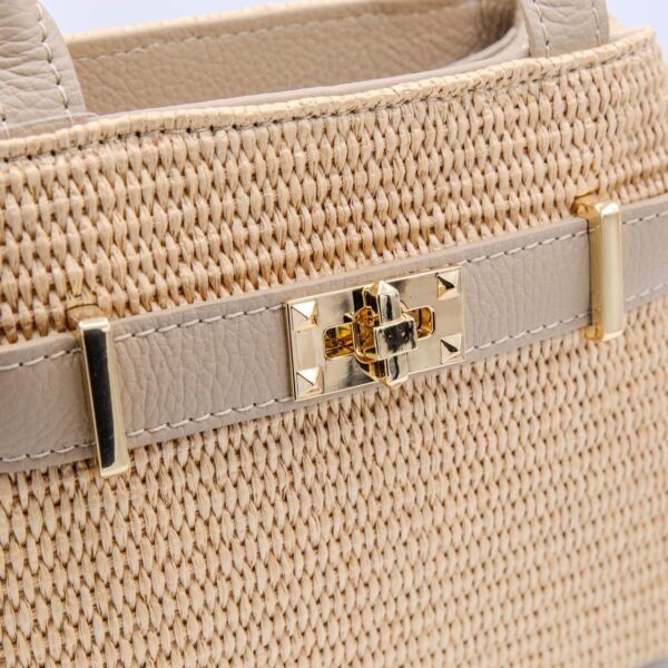 Italian Handmade Genuine Leather Tote Handbag Elegant Beige Raffia Summer Purse for Women