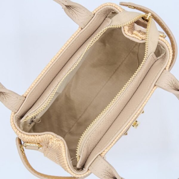 Italian Handmade Genuine Leather Tote Handbag Elegant Beige Raffia Summer Purse for Women