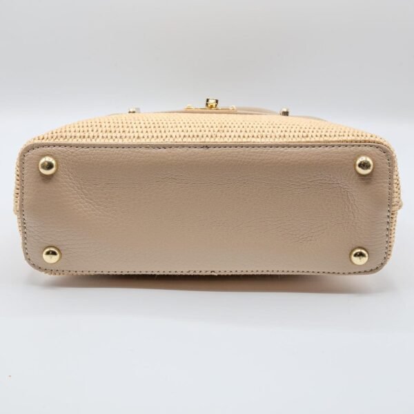 Italian Handmade Genuine Leather Tote Handbag Elegant Beige Raffia Summer Purse for Women