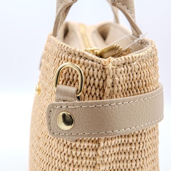 Italian Handmade Genuine Leather Tote Handbag Elegant Beige Raffia Summer Purse for Women