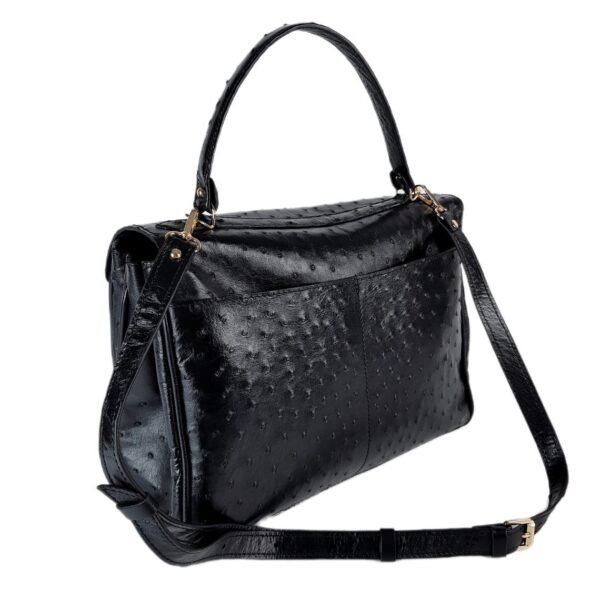 Black Ostrich Leather Handbag Tote Authentic Genuine Exotic Purse Shoulder Bag for Women