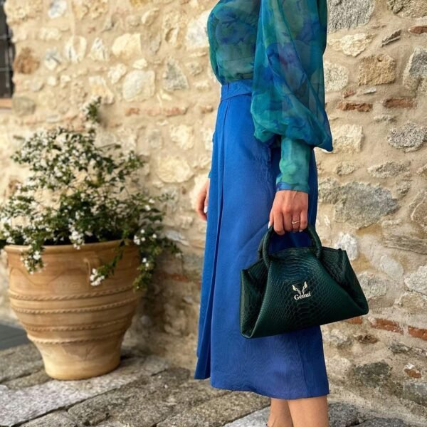 Bold Cypress Green Leather Handbag Elegant Pleated Stylish Modern Design Purse For Women
