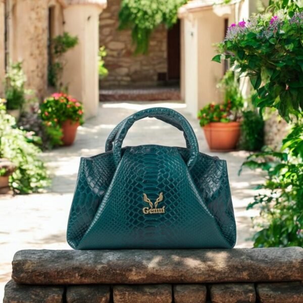 Bold Cypress Green Leather Handbag Elegant Pleated Stylish Modern Design Purse For Women
