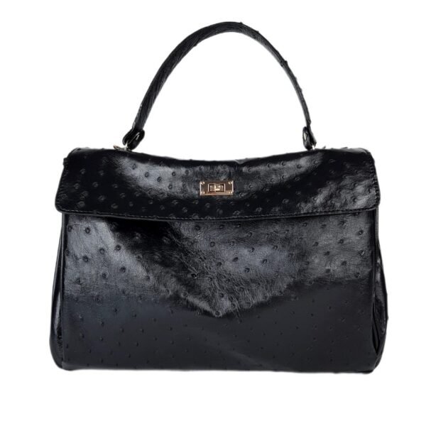 Black Ostrich Leather Handbag Tote Authentic Genuine Exotic Purse Shoulder Bag for Women