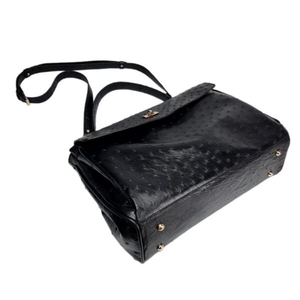 Black Ostrich Leather Handbag Tote Authentic Genuine Exotic Purse Shoulder Bag for Women