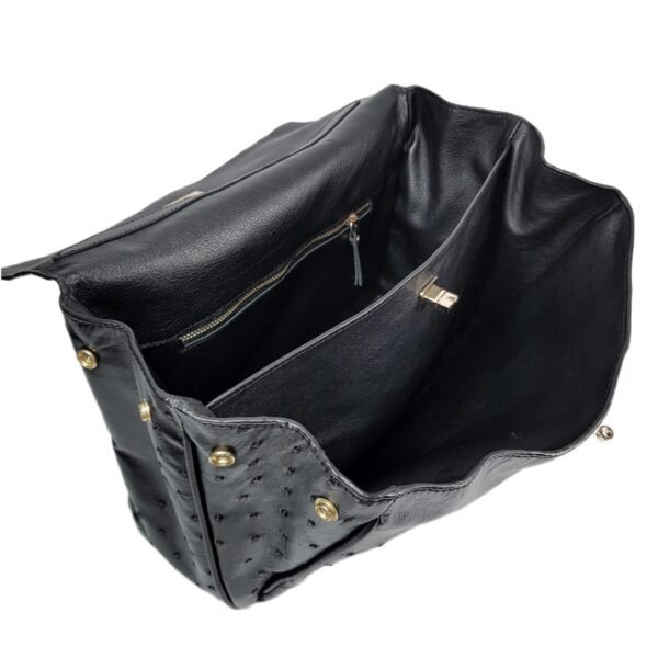 Black Ostrich Leather Handbag Tote Authentic Genuine Exotic Purse Shoulder Bag for Women