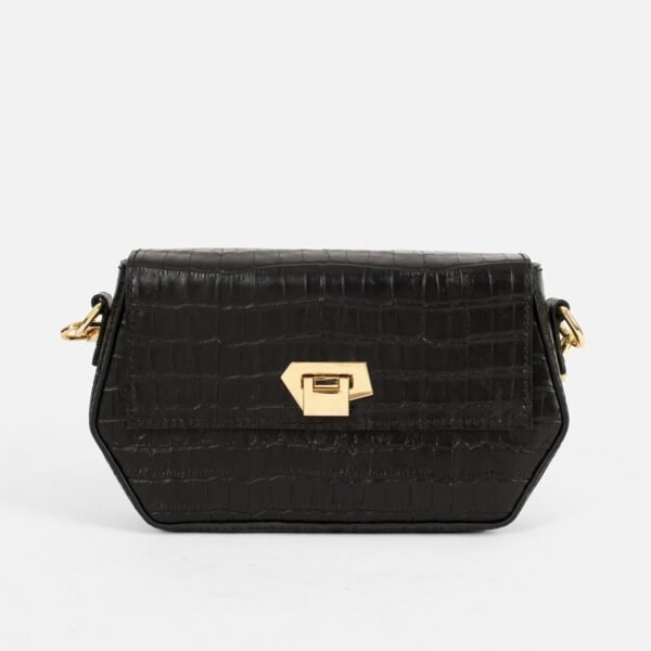 Sofia Black Croc Embossed Leather Women Shoulder Bag Small Handmade Elegant Purse Gift for Her