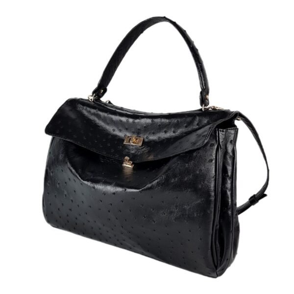 Black Ostrich Leather Handbag Tote Authentic Genuine Exotic Purse Shoulder Bag for Women